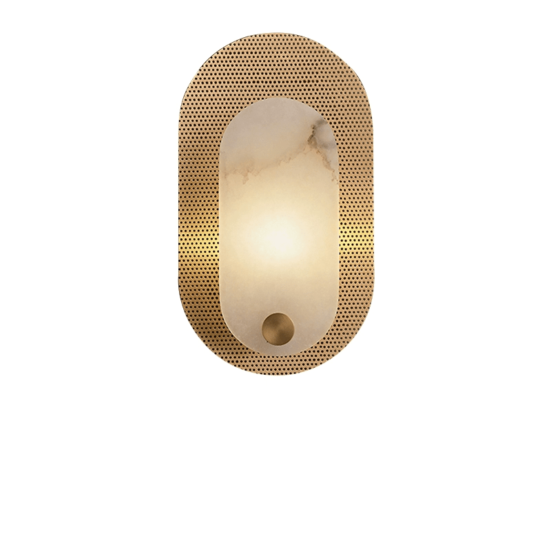 Perforated Oval Wall Sconce in Alabaster and Gold