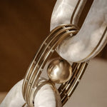 Modern Alabaster Chain Link Chandelier with Brass Accents