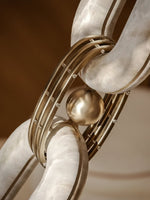Modern Alabaster Chain Link Chandelier with Brass Accents