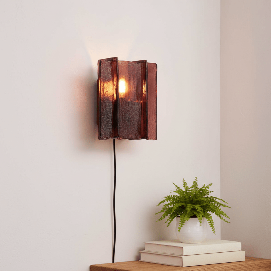 Blason Plug-In Wall Sconce in Gold Brass with Wine-Red Glass