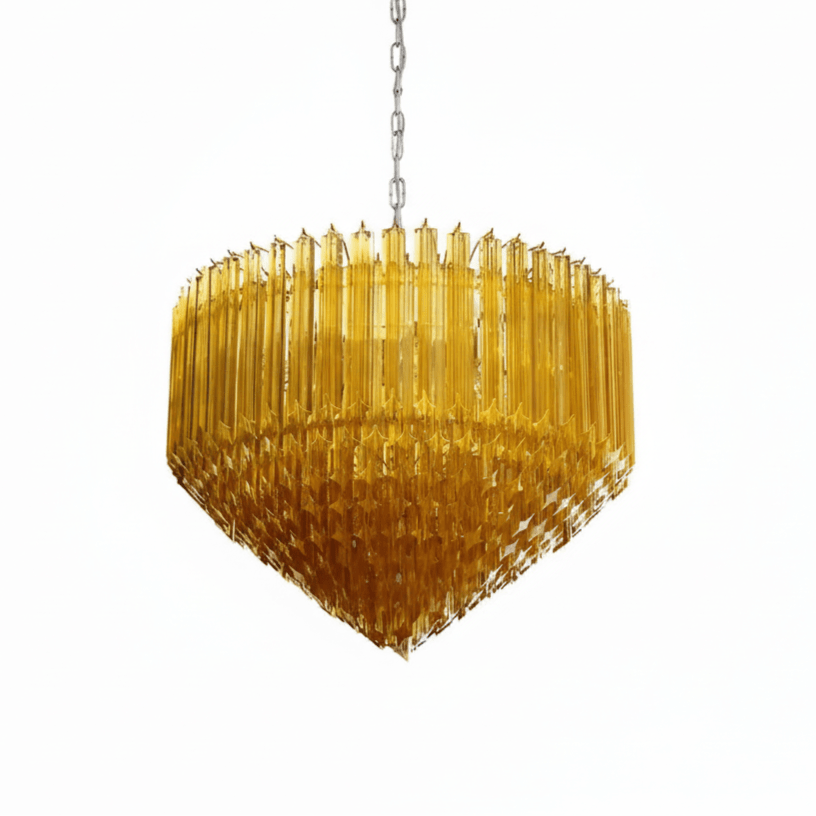 Prism Amber Glass Chandelier – Art Deco Designer Pendant Light