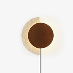 Crescent Halo Plug-In Wall Sconce in Natural Travertine and Wood