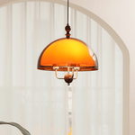Amber Dome Pendant Light with Walnut Accents – Modern Retro Illumination