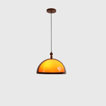 Amber Dome Pendant Light with Walnut Accents – Modern Retro Illumination