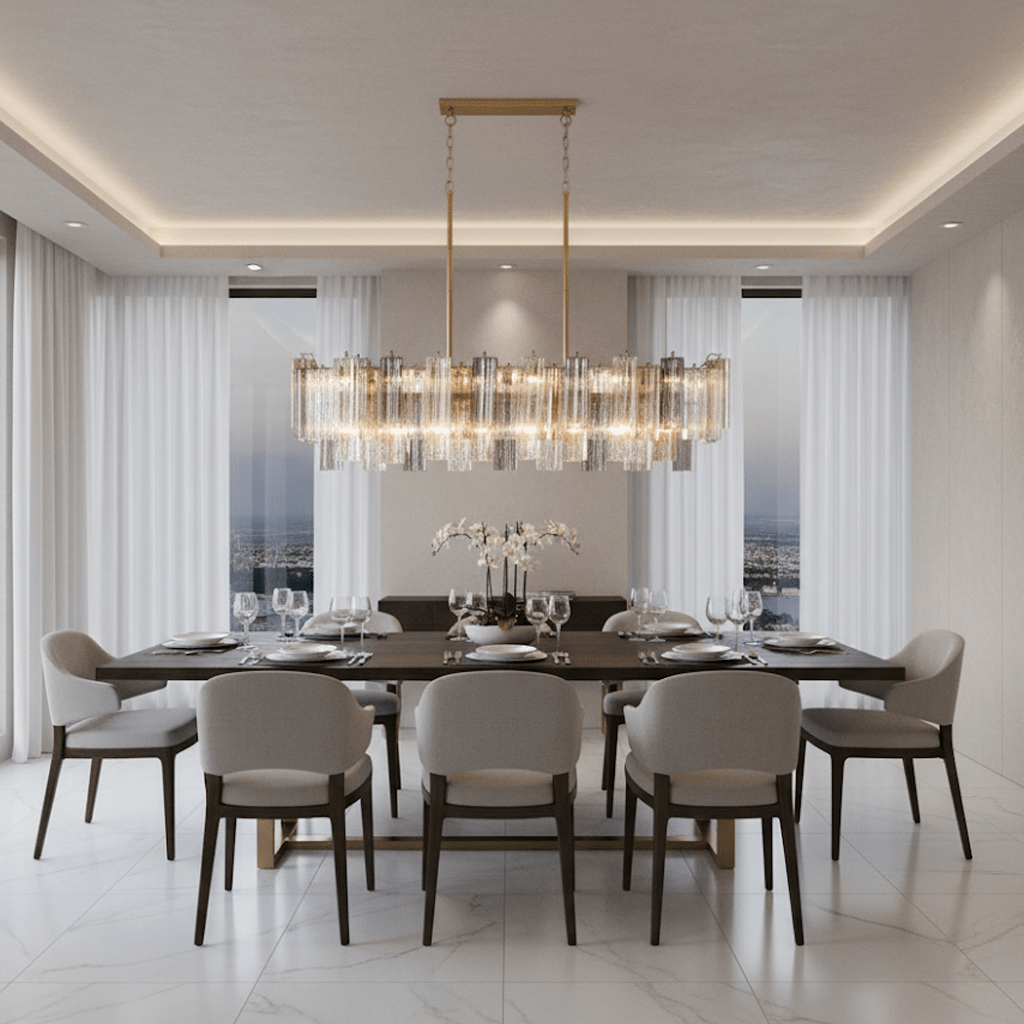Eloria Glass Linear Chandelier – Modern Fluted Glass Pendant Light