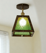 Verdant Art Glass Ceiling Pendant with Walnut Accents