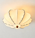 Scalloped Edge Fabric Ceiling Light with Walnut Accent