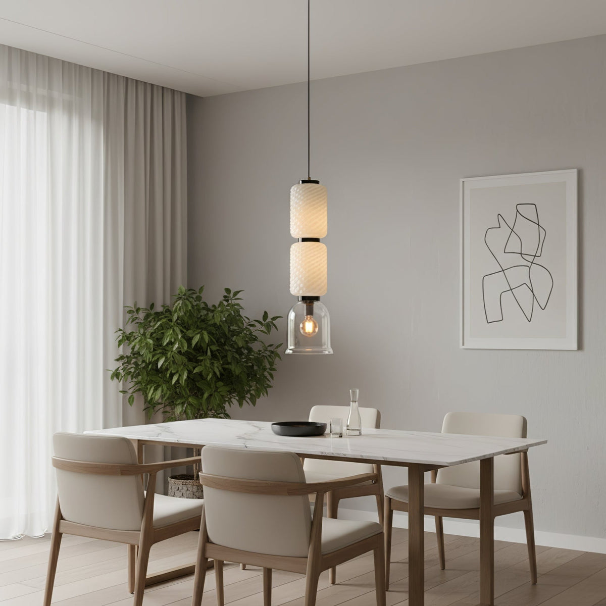 Artisan Layered Glass Pendant Light with Vintage Bulb for Dining and Living Spaces