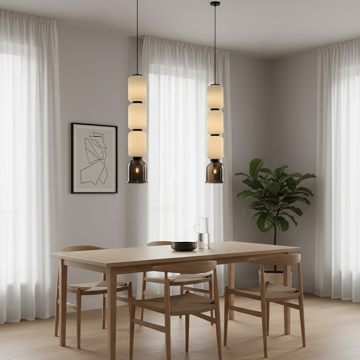Artisan Layered Glass Pendant Light with Vintage Bulb for Dining and Living Spaces