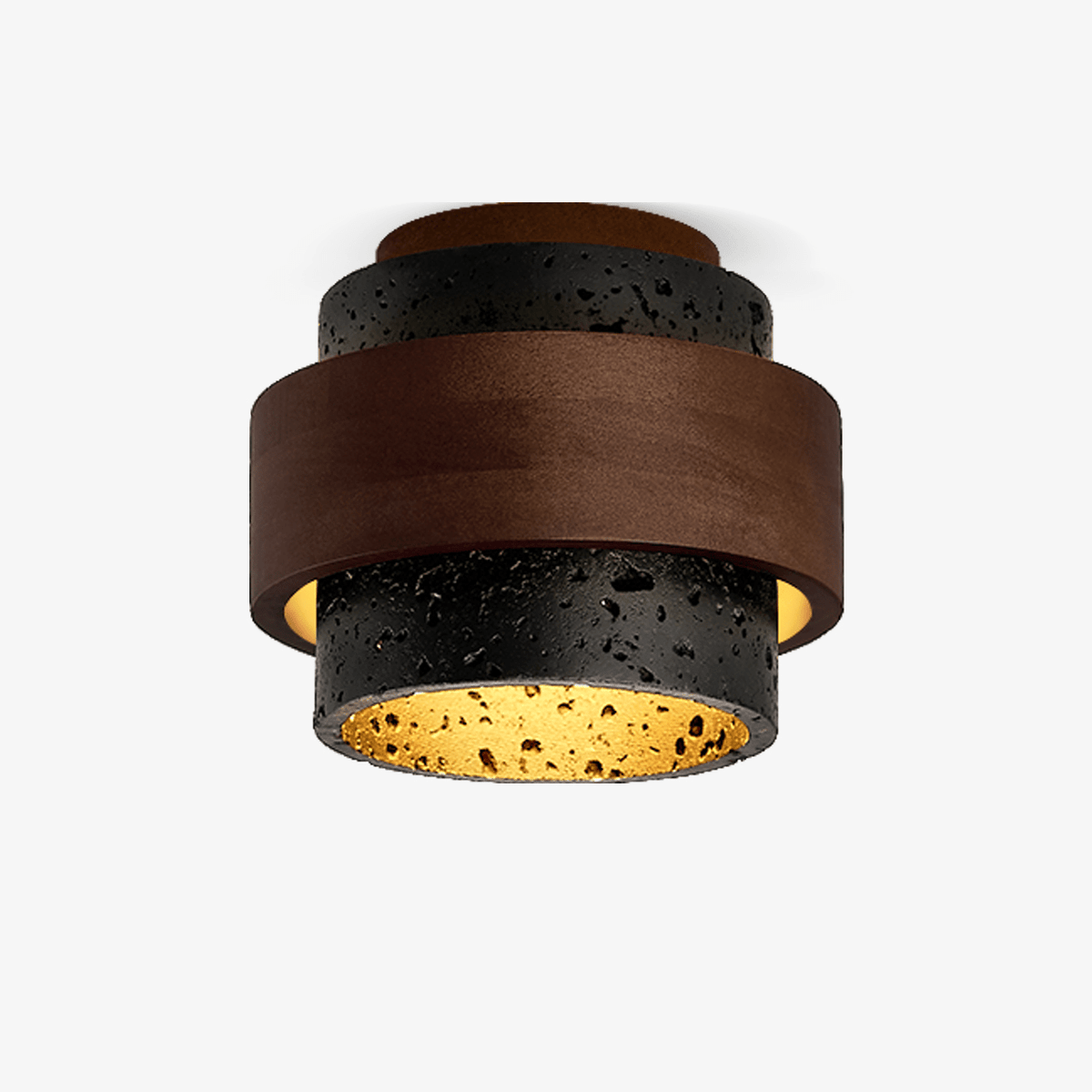 Ebony Stone & Walnut Flush Mount Ceiling Light – Modern Minimalist