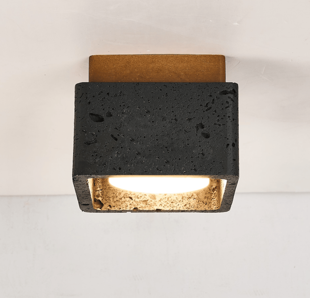 Lava Cube Ceiling Light in Black Travertine and Walnut