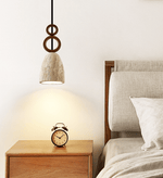Stone Bell Rings Pendant Light in Yellow Travertine and Walnut Wood