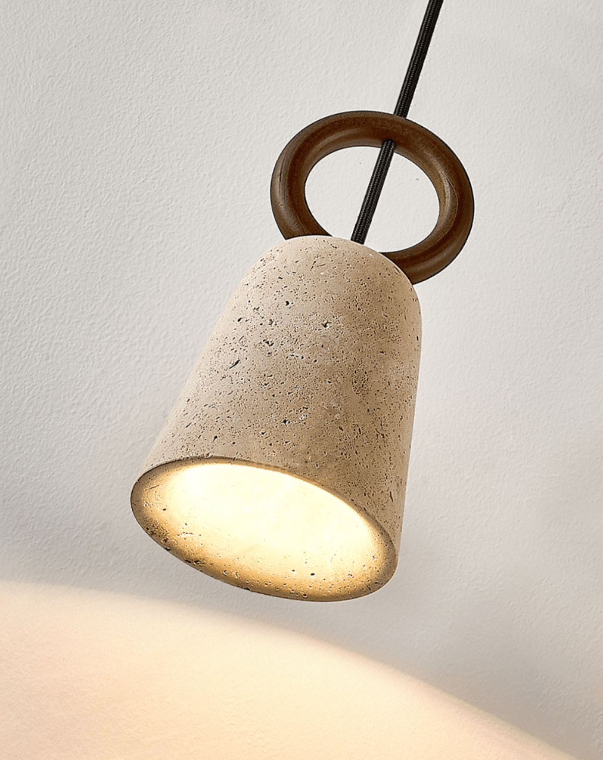 Bellstone Travertine Pendant Light – Natural Stone & Wood Hanging Lamp