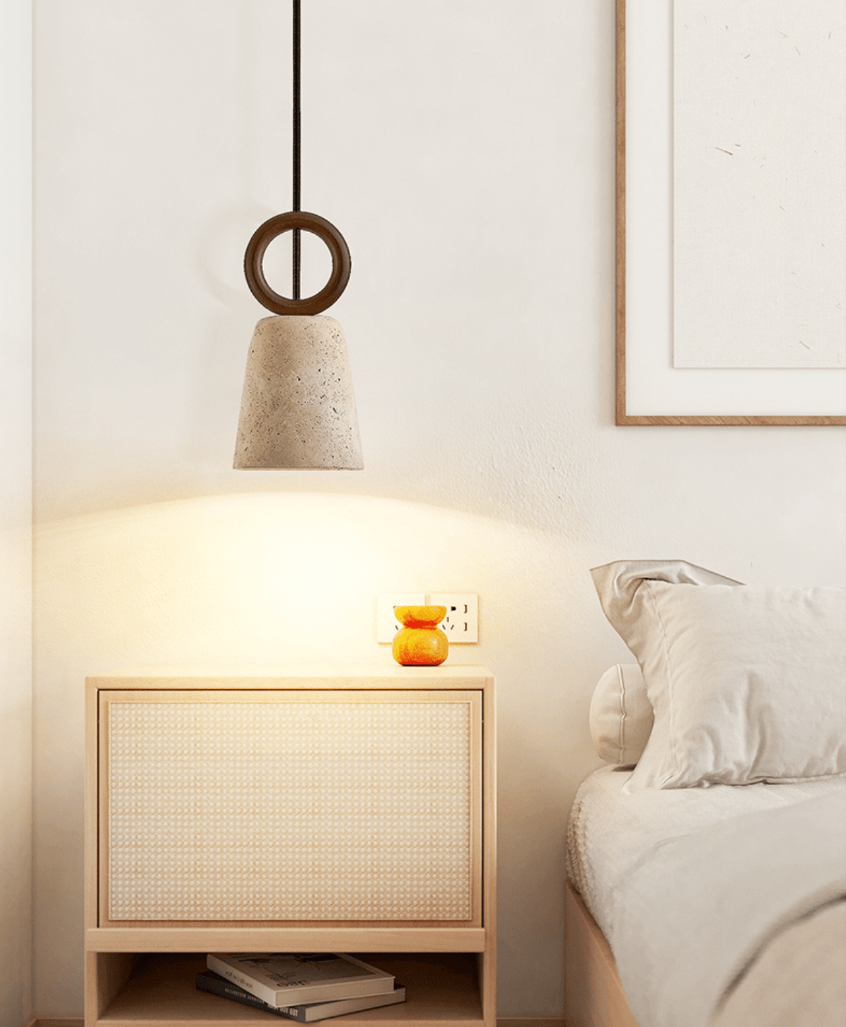 Bellstone Travertine Pendant Light – Natural Stone & Wood Hanging Lamp