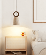 Bellstone Travertine Pendant Light – Natural Stone & Wood Hanging Lamp