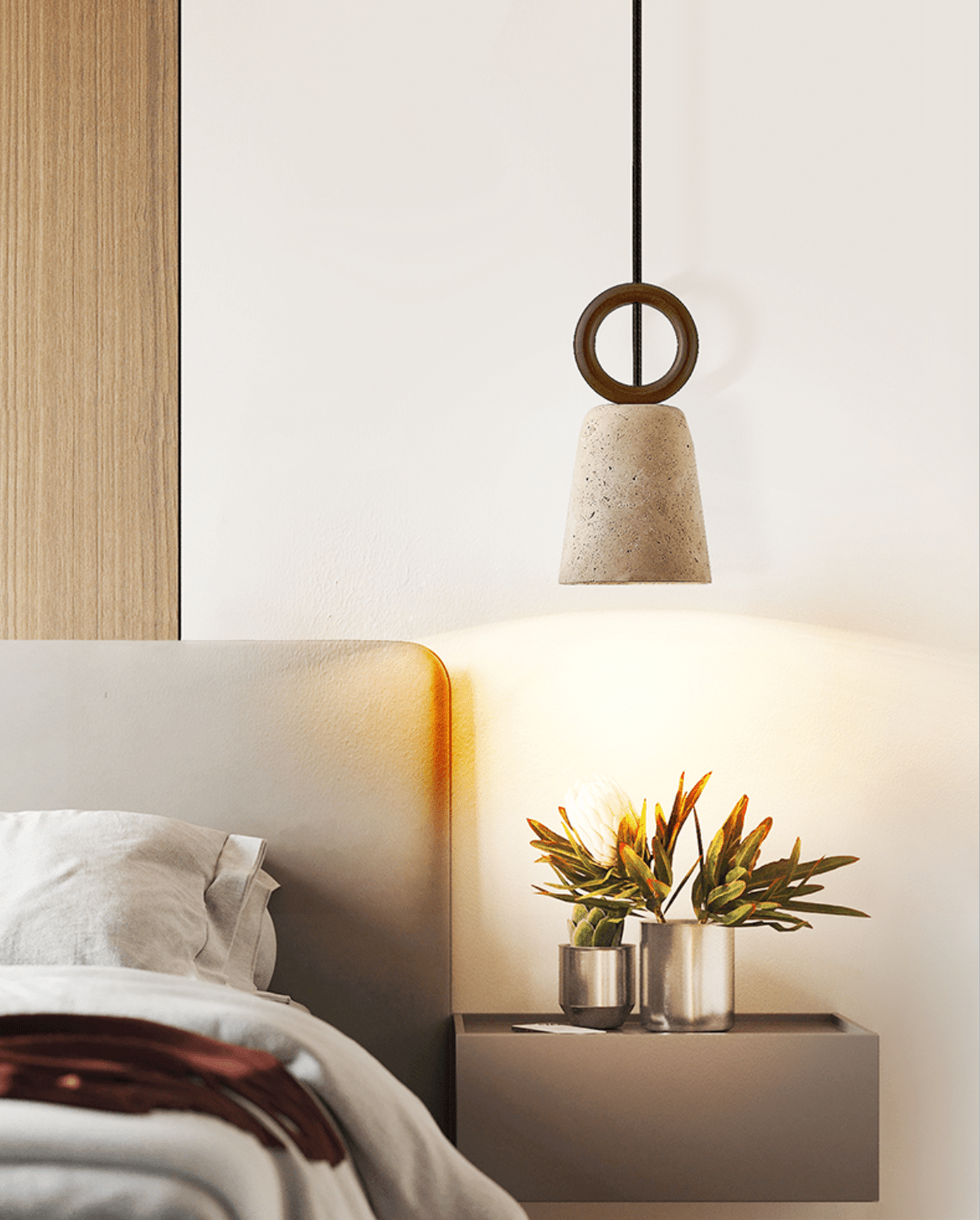 Bellstone Travertine Pendant Light – Natural Stone & Wood Hanging Lamp