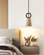 Bellstone Travertine Pendant Light – Natural Stone & Wood Hanging Lamp