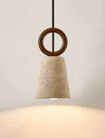 Bellstone Travertine Pendant Light – Natural Stone & Wood Hanging Lamp