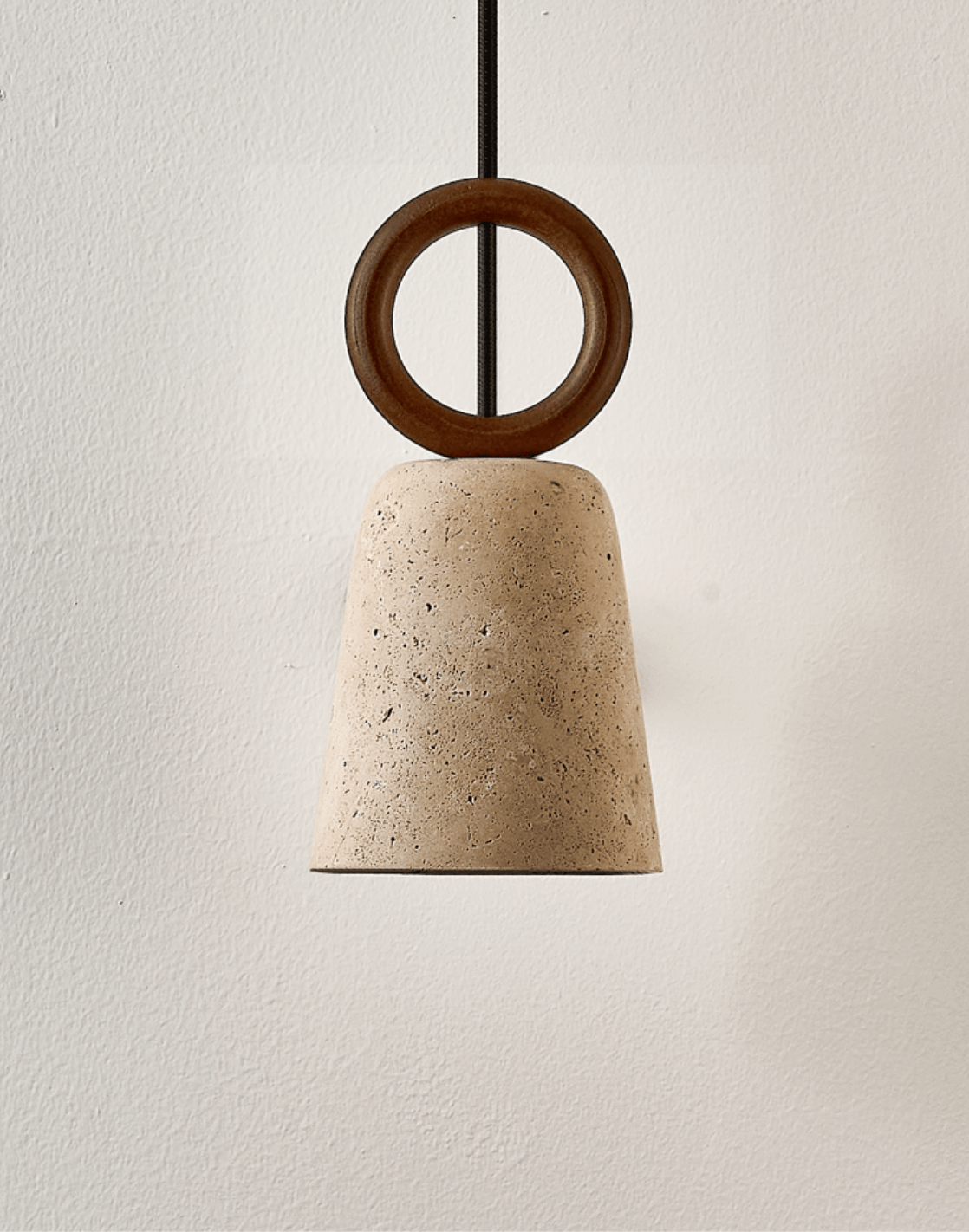Bellstone Travertine Pendant Light – Natural Stone & Wood Hanging Lamp