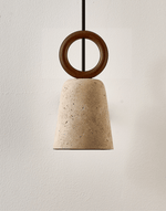 Bellstone Travertine Pendant Light – Natural Stone & Wood Hanging Lamp
