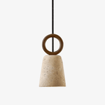 Bellstone Travertine Pendant Light – Natural Stone & Wood Hanging Lamp