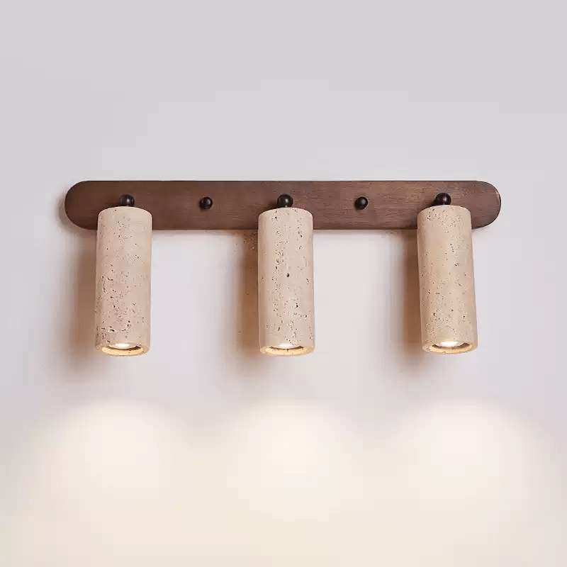 Travertine Triple Spotlight Wall Sconce in Walnut Wood