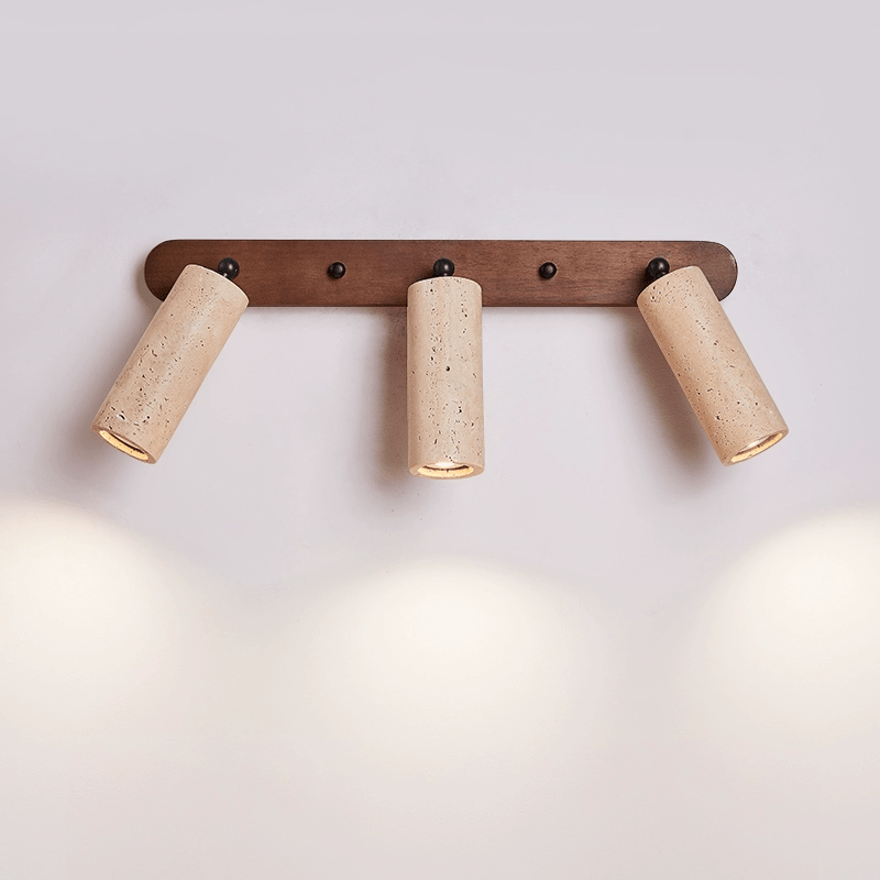 Travertine Triple Spotlight Wall Sconce in Walnut Wood