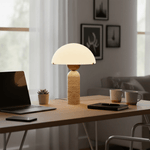 Dome Mushroom Table Lamp with Marble Base and Gold Accents
