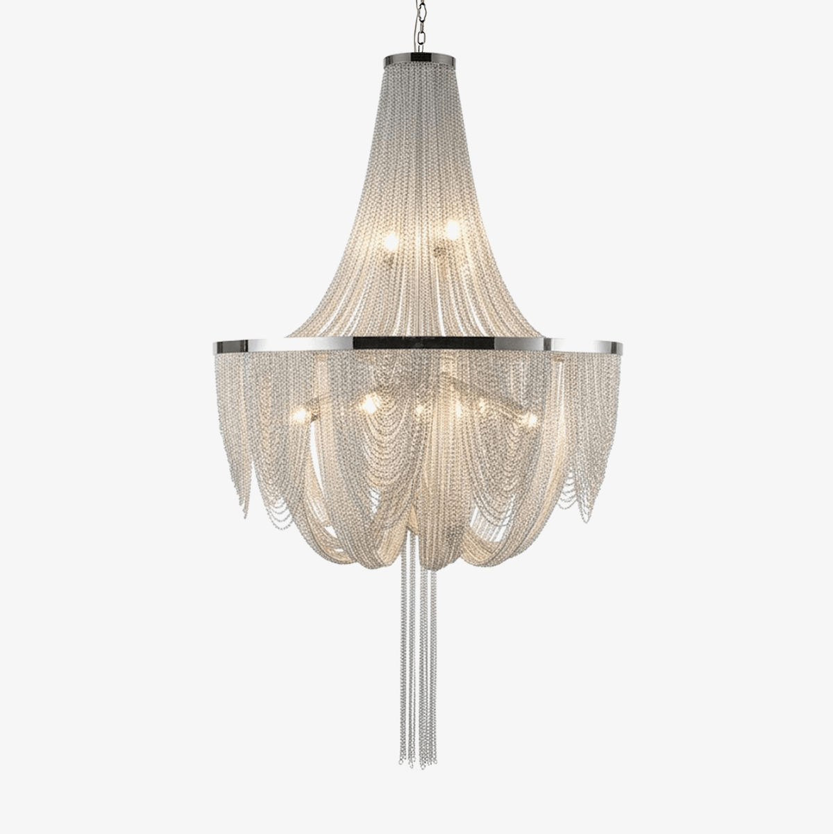Silver Chain Tassel Chandelier – Art Deco Modern Pendant Light for Dining & Living Spaces