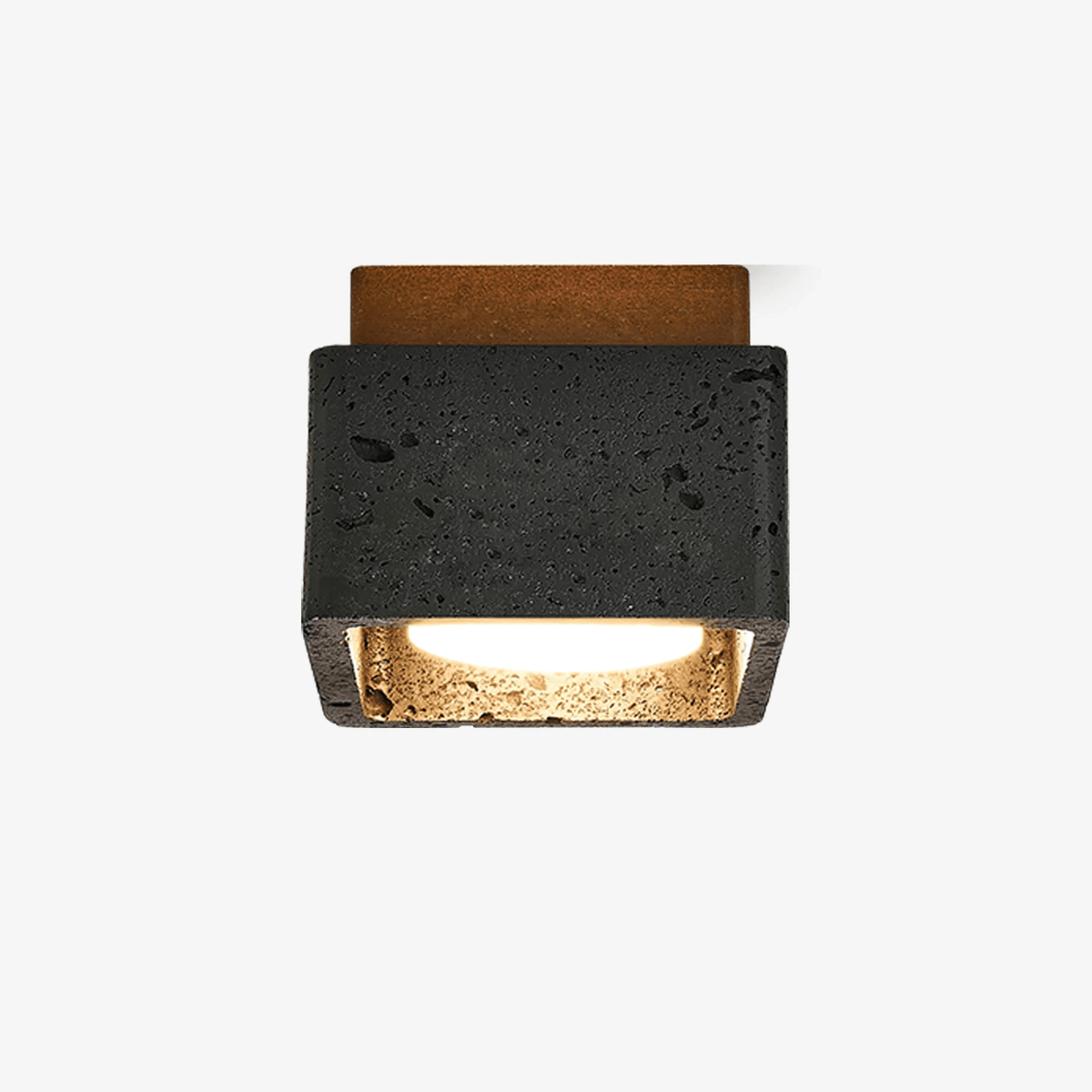 Lava Cube Ceiling Light in Black Travertine and Walnut