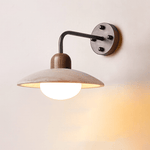 Travertine Dome Wall Sconce with Brass Arm and Wood Accent