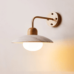 Travertine Dome Wall Sconce with Brass Arm and Wood Accent