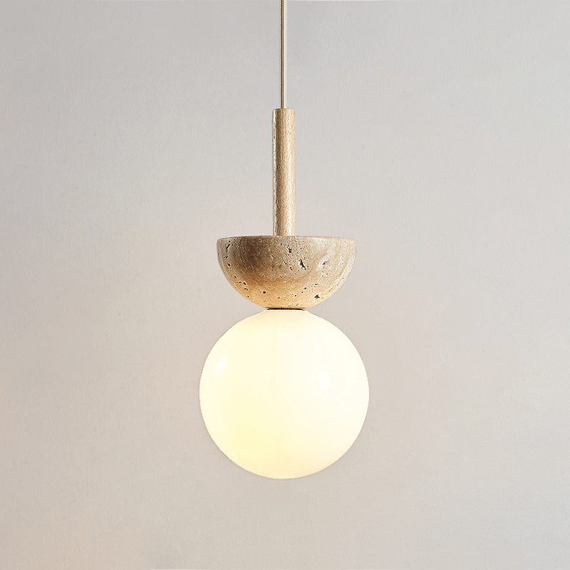 Travertine Half Duo Pendant Light – Natural Stone Modern Hanging Lamp