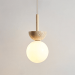 Travertine Half Duo Pendant Light – Natural Stone Modern Hanging Lamp