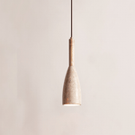 Travertine Teardrop Pendant Light — Natural Stone & Wood Designer Ceiling Lamp