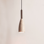 Travertine Teardrop Pendant Light — Natural Stone & Wood Designer Ceiling Lamp