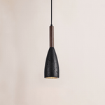 Travertine Teardrop Pendant Light — Natural Stone & Wood Designer Ceiling Lamp