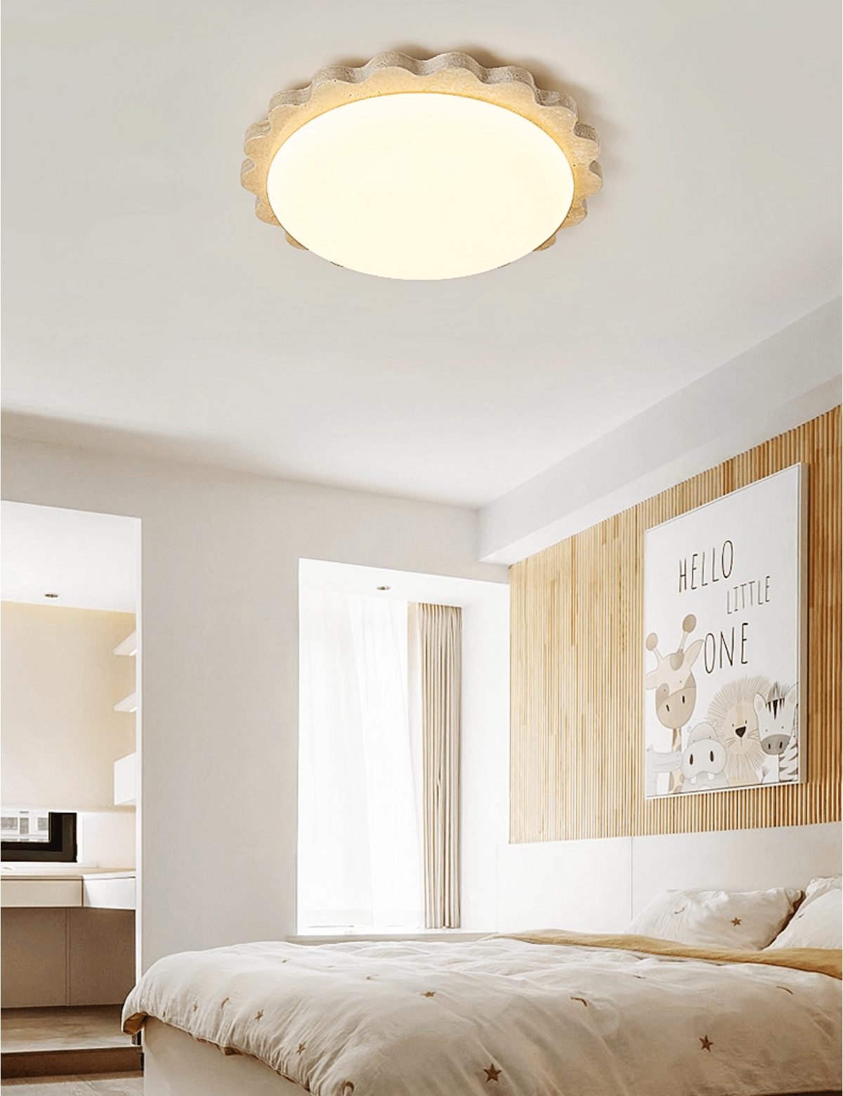 Travertine Scallop Edge Flush Mount Ceiling Light, Natural Stone LED