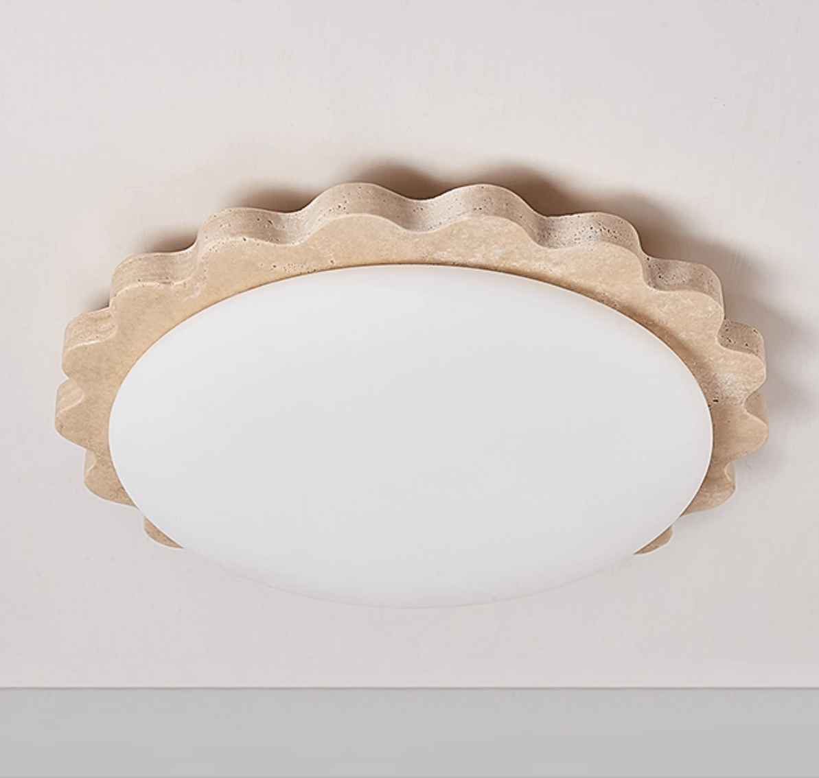 Travertine Scallop Edge Flush Mount Ceiling Light, Natural Stone LED