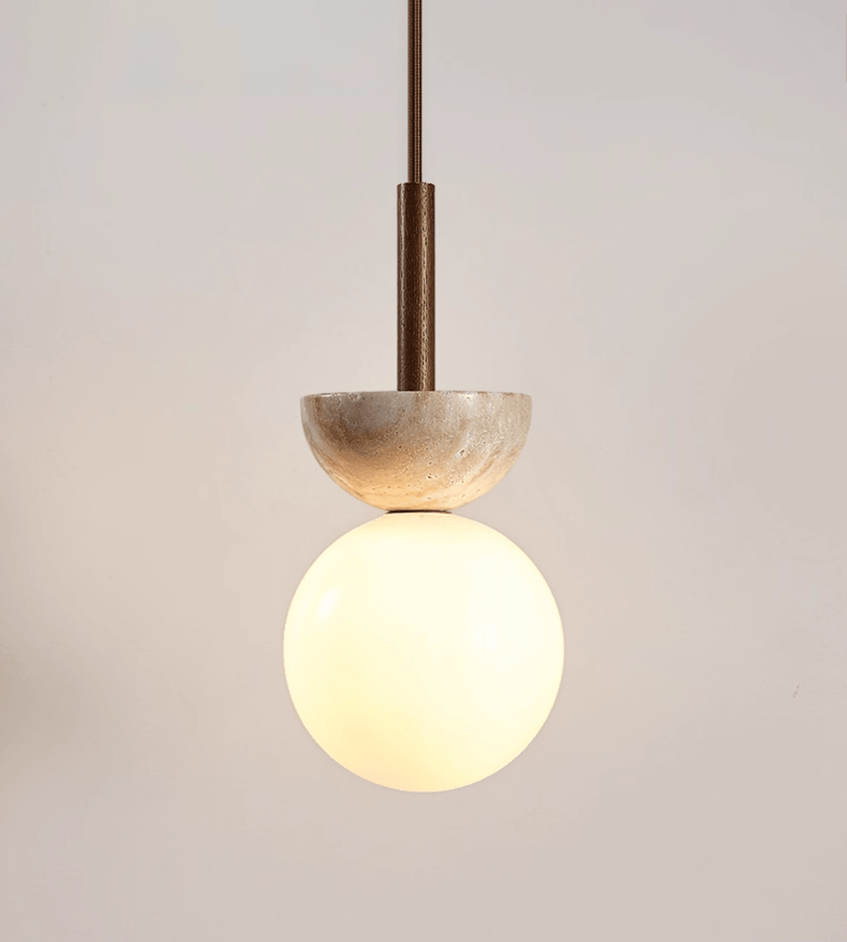 Travertine Half Duo Pendant Light – Natural Stone Modern Hanging Lamp