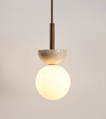 Travertine Half Duo Pendant Light – Natural Stone Modern Hanging Lamp