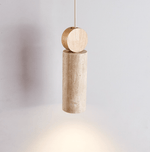Travertine Cylinder Pendant Light with Wood Accent