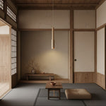Travertine Stone Stick Pendant Light, Natural Wood Accent, Modern Minimalist Hanging Lamp