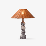Marble Orb Rattan Table Lamp – Natural Stone & Woven Shade