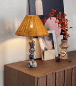 Marble Orb Rattan Table Lamp – Natural Stone & Woven Shade