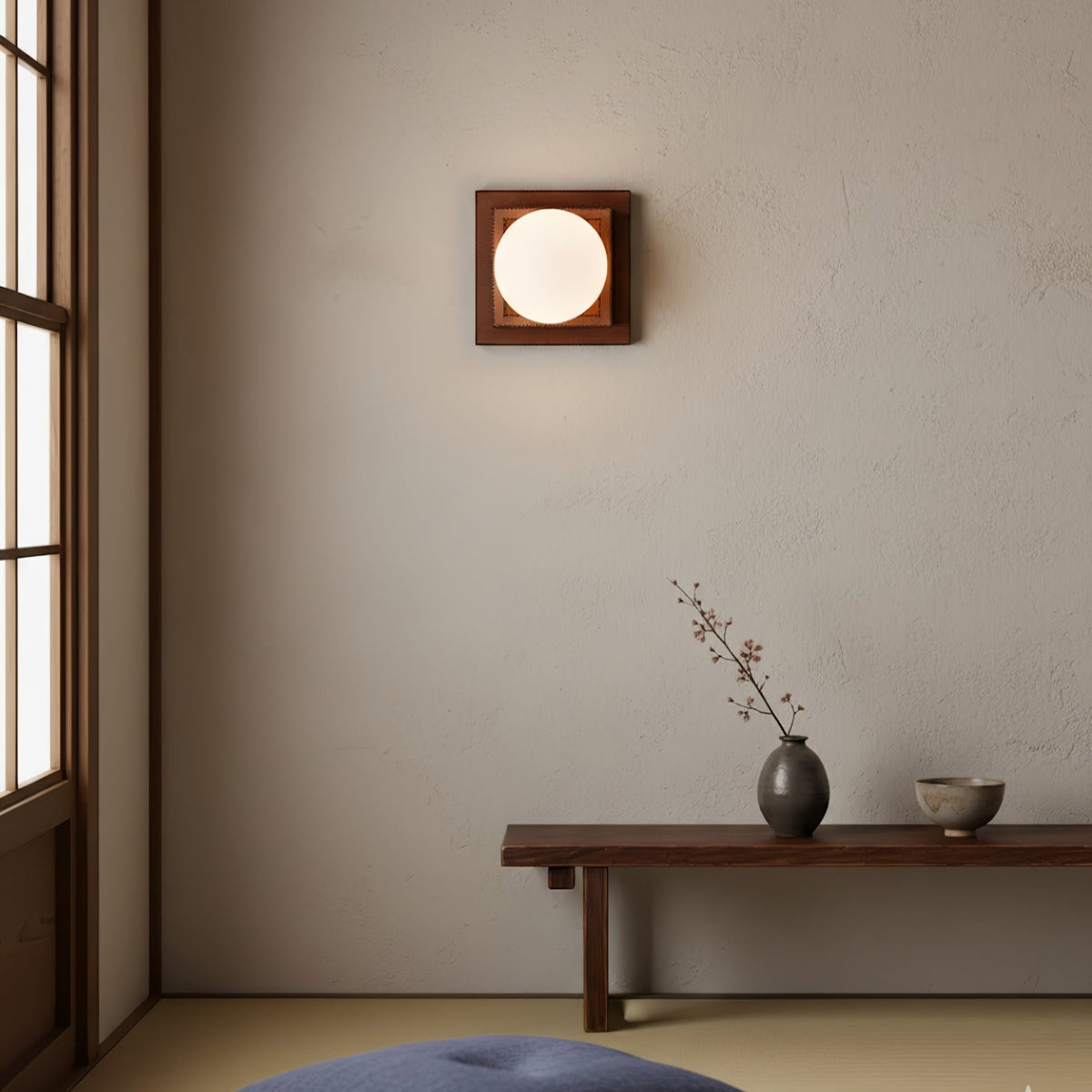Layered Wood Globe Wall Sconce | Modern LED Wall Light for Bedroom & Living Room