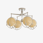 Orb Cage Semi Flush Ceiling Light in Chrome and Beige Glass