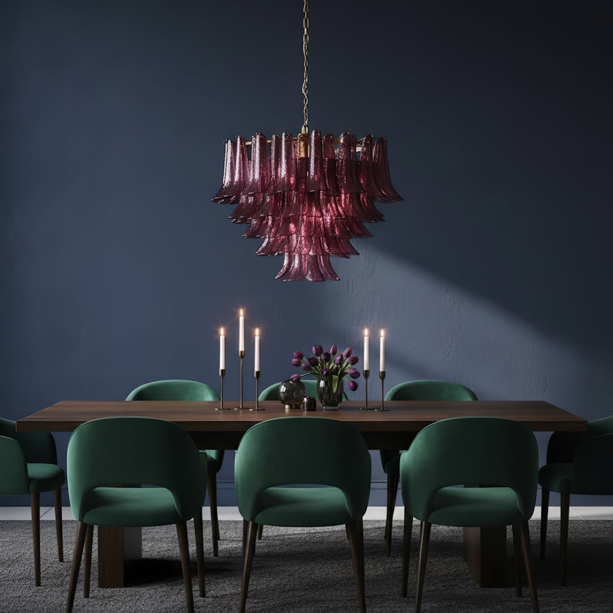 Amethyst Bloom Chandelier — Handcrafted Glass Petal Chandelier in Gold or Nickel