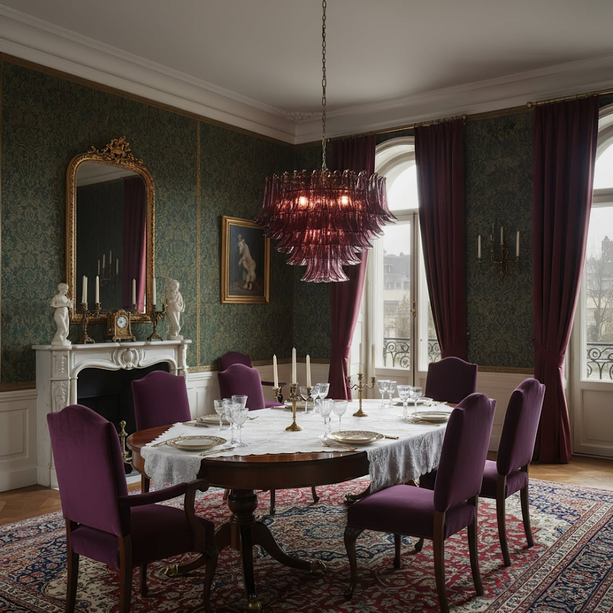 Amethyst Bloom Chandelier — Handcrafted Glass Petal Chandelier in Gold or Nickel