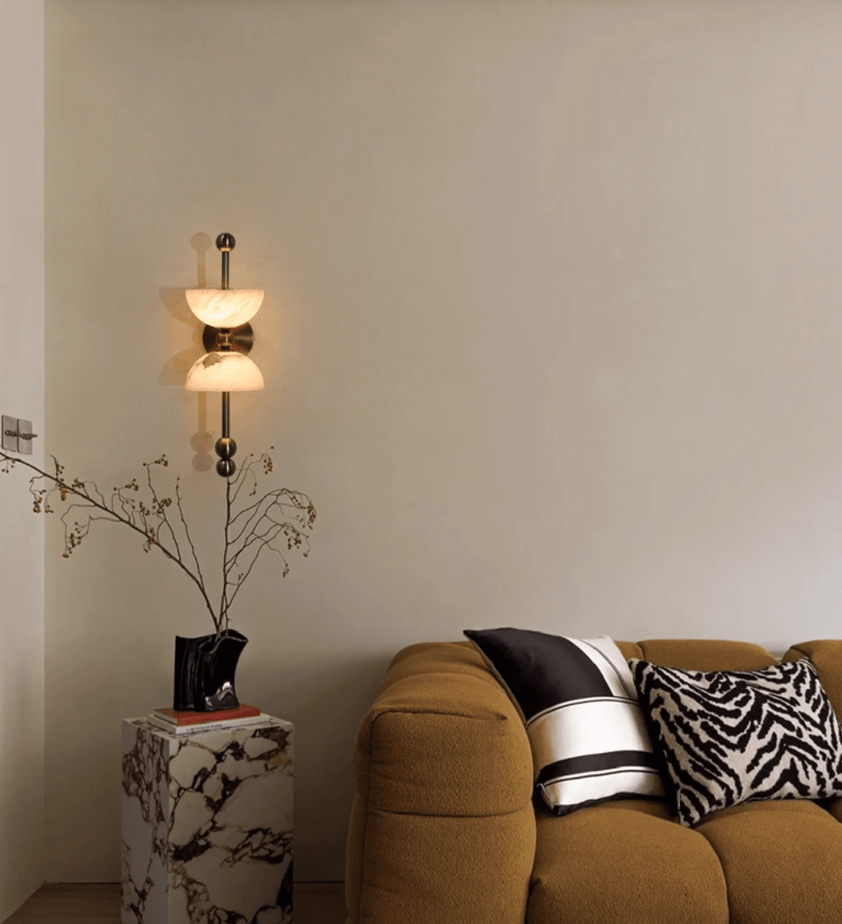 Duo Alabaster Wall Sconce with Aged Brass Accents